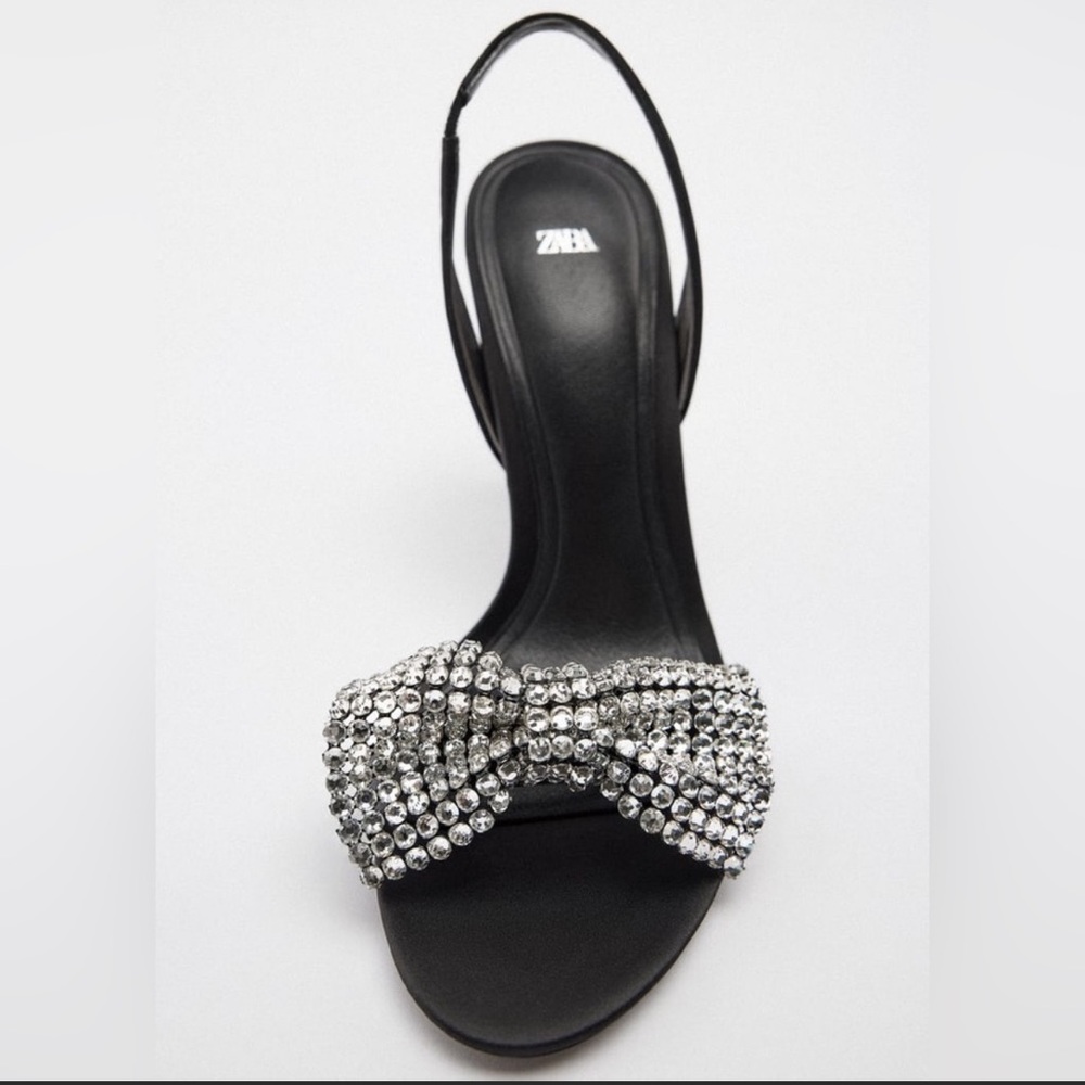 Zara Black Embellished Bow High Heel Sandals